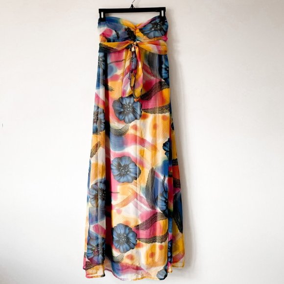 Charlotte Russe Strapless Chiffon Floral Maxi Dress Sz S - Picture 1 of 7